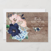 Prachtig rustiek Navy & Blush Bloemen Baby shower Kaart (Voorkant)