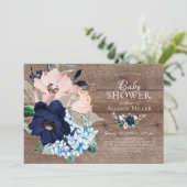 Prachtig rustiek Navy & Blush Bloemen Baby shower Kaart (Staand voorkant)
