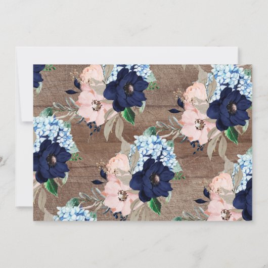 Prachtig rustiek Navy & Blush Bloemen Baby shower Kaart (Achterkant)