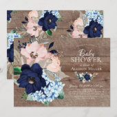 Prachtig rustiek Navy & Blush Bloemen Baby shower Kaart (Voorkant / Achterkant)