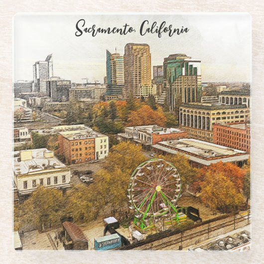 Prachtig Sacramento California City Uitzicht Glazen Onderzetter (Voorkant)