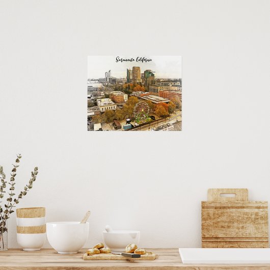 Prachtig Sacramento California City Uitzicht Poster (Keuken)