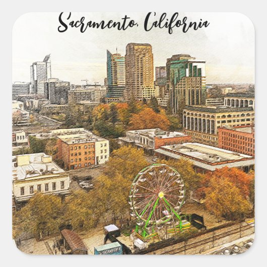 Prachtig Sacramento California City Uitzicht Vierkante Sticker (Voorkant)