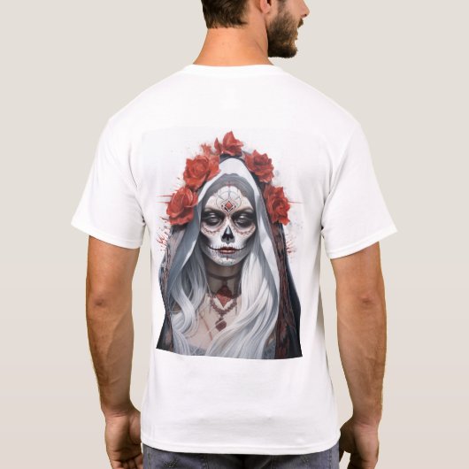 Prachtig Santa Muerte Portret Dia de los Muertos T-shirt (Achterkant)