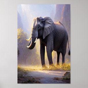 Prachtig schilderen van een olifant in zijn Natuur Poster