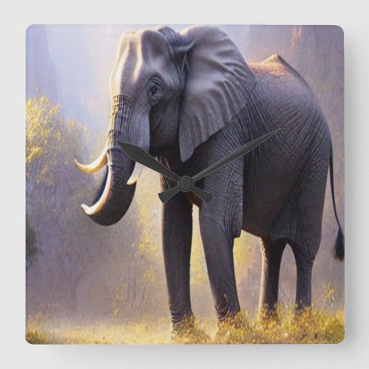 Prachtig schilderen van een olifant in zijn Natuur Vierkante Klok (Voorkant)