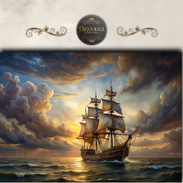 Prachtig Schip met Zonsondergang Decoupage Tissuepapier