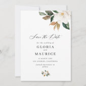 prachtig script Magnolia floral Save the Date (Voorkant)