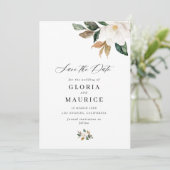 prachtig script Magnolia floral Save the Date (Staand voorkant)
