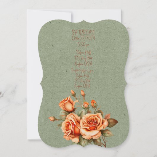 Prachtig Sinaasappel en groen bloemenbruiloft boek Kaart (Achterkant)