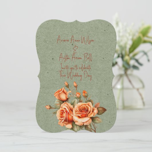 Prachtig Sinaasappel en groen bloemenbruiloft boek Kaart (Staand voorkant)