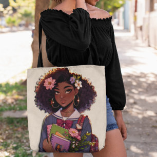 Prachtig slimme Afro-Amerikaanse tiener student Tote Bag
