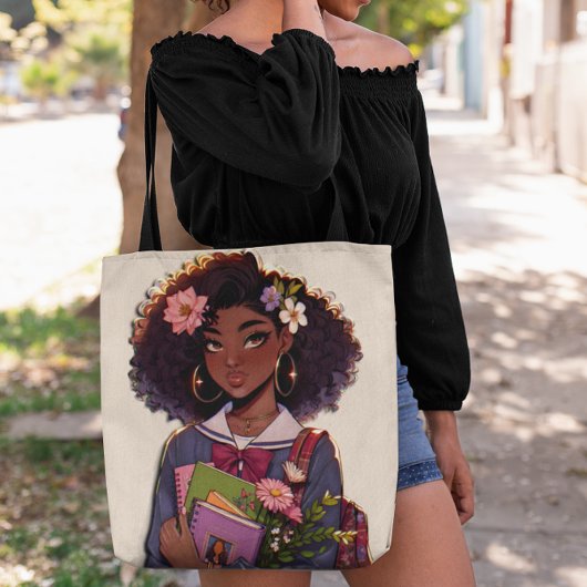 Prachtig slimme Afro-Amerikaanse tiener student Tote Bag