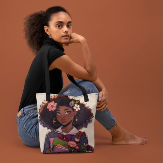 Prachtig slimme Afro-Amerikaanse tiener student Tote Bag