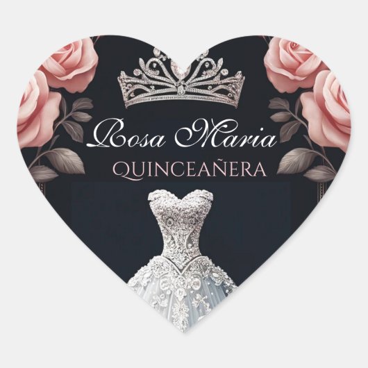 Prachtig Spaans Quinceañera Roos Hart Sticker (Voorkant)