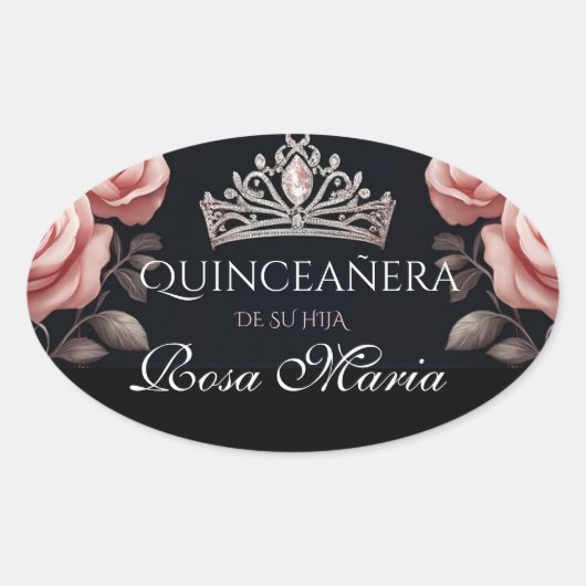 Prachtig Spaans Quinceañera Roos Ovale Sticker (Voorkant)