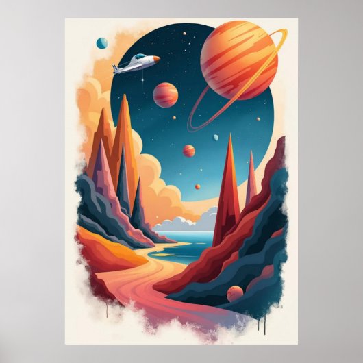 Prachtig Space Poster thema met landschap (Voorkant)