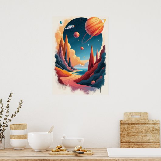 Prachtig Space Poster thema met landschap (Keuken)