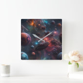 Prachtig Space Poster Vierkante Klok (Huis)