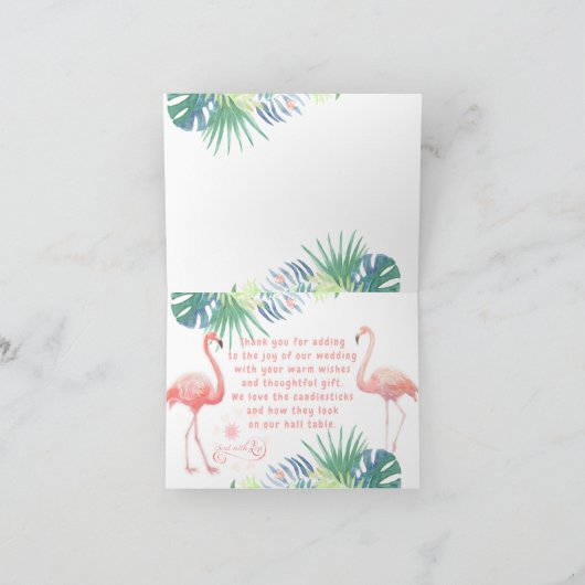 Prachtig Sprookje Voor Twee Flamingo Tropische Blo Bedankkaart (Binnen)