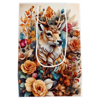 Prachtig Stag in tussen de bloemen Medium Cadeauzakje