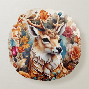 Prachtig Stag in tussen de bloemen Rond Kussen