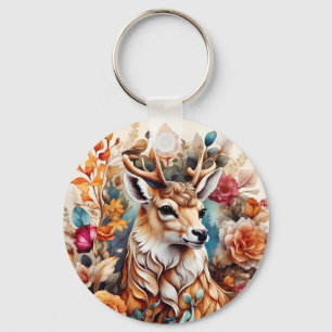 Prachtig Stag in tussen de bloemen Sleutelhanger