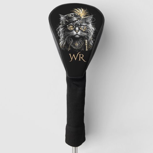 Prachtig Steampunk Kat Monogram Golfheadcover (Voorkant)