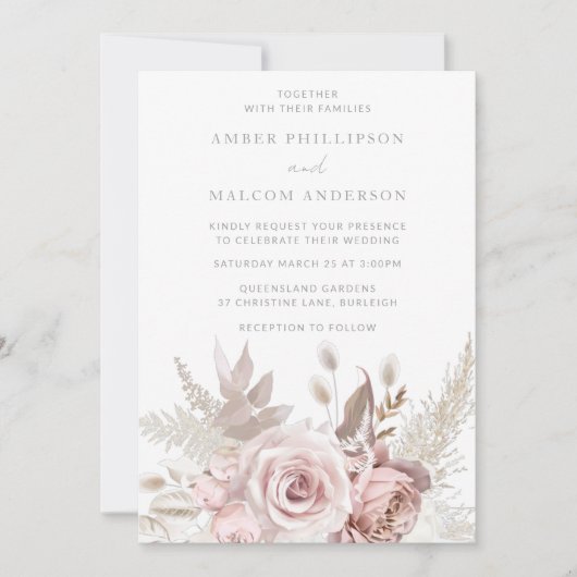 Prachtig stoffig Roos bloemenbruiloft Kaart (Voorkant)