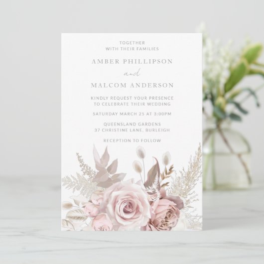 Prachtig stoffig Roos bloemenbruiloft Kaart (Staand voorkant)