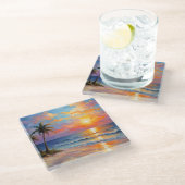 Prachtig strand en palmbomen Onderzetter (Schuin)