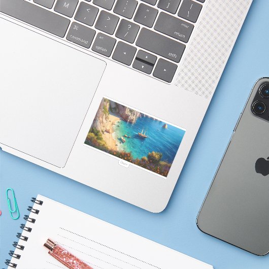 Prachtig strand in Griekenland Sticker (Laptop met iPhone)