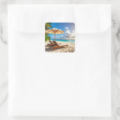 Prachtig strand vierkante sticker (Tas)