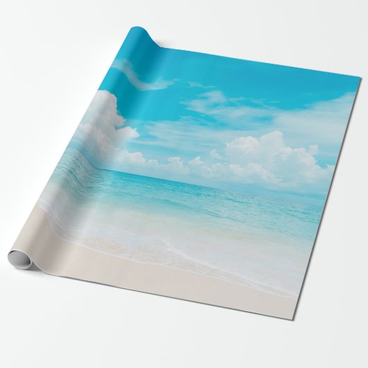 Prachtig tropisch strand met blauwe lucht en witte cadeaupapier (Uitgerold)