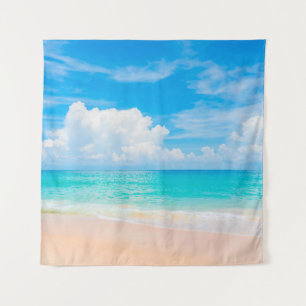Prachtig tropisch strand met blauwe lucht en witte wandkleed
