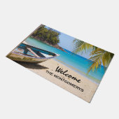 Prachtig tropisch strand met een roeiboot Welkom Deurmat (Schuin)