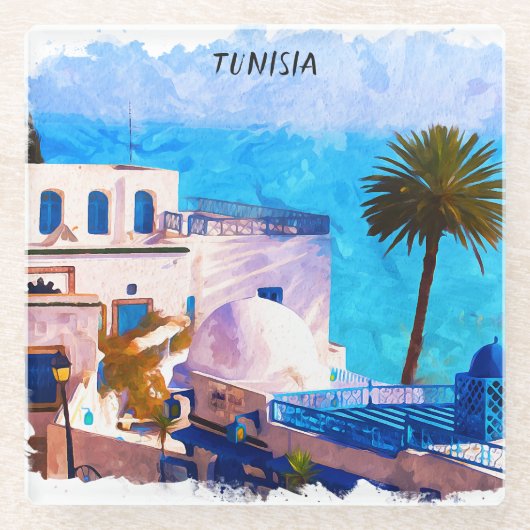 Prachtig Tunesië Panorama Uitzicht Glazen Onderzetter (Voorkant)