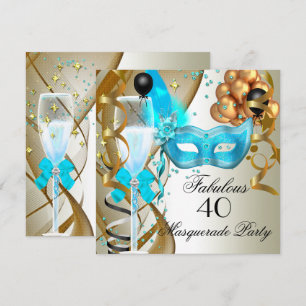 Prachtig Turquoise Goud Crème Zwart Maskerade Fees Kaart