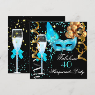 Prachtig Turquoise Goud Zwart Maskerade Feest Kaart