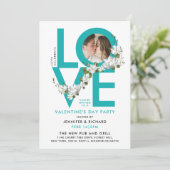 Prachtig Turquoise Liefde Feest Script Foto Bloeme Kaart (Staand voorkant)
