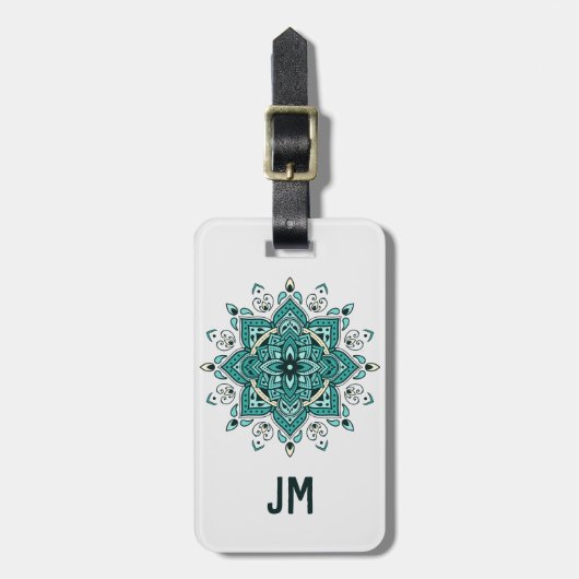 Prachtig turquoise mandala design bagagelabel (Voorkant verticaal)