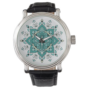 Prachtig turquoise mandala design horloge
