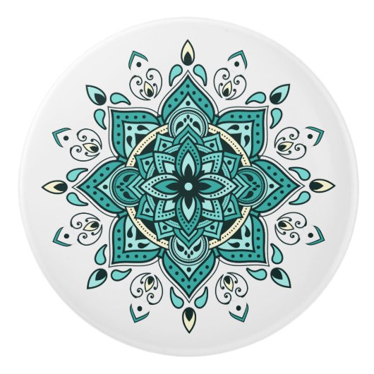 Prachtig turquoise mandala design keramische knop (Voorkant)