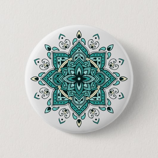 Prachtig turquoise mandala design ronde button 5,7 cm (Voorkant)