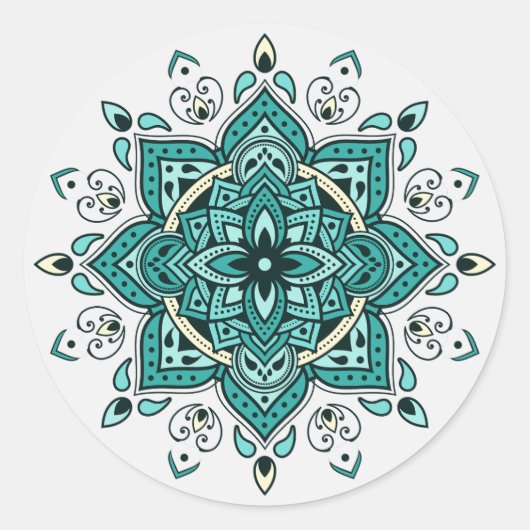 Prachtig turquoise mandala design ronde sticker (Voorkant)