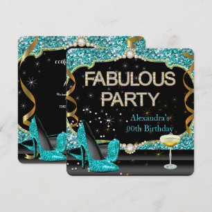 Prachtig Turquoise Zwart Glitter Verjaardagsfeest Kaart