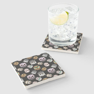 Prachtig uilpatroon op zwarte achtergrond stenen onderzetter