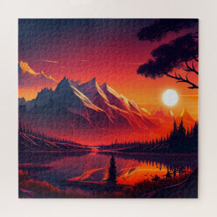Prachtig uitzicht van de bergen met een meer legpuzzel