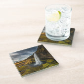 Prachtig Uitzicht van het landschap van Seljalands Glazen Onderzetter (Schuin)