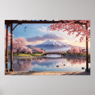 Prachtig van Sunset Japanse Sakura Tree Poster